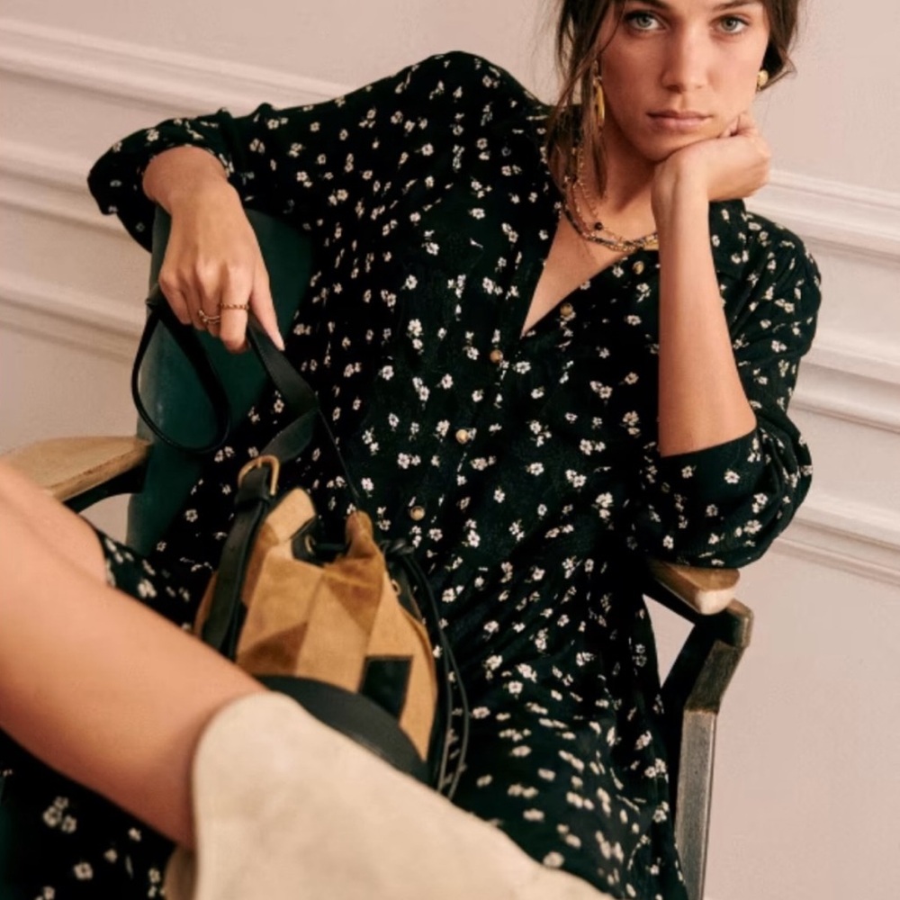 Sézane Dark Green Floral Mini Dress